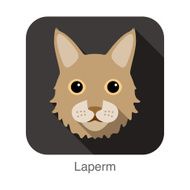 Laperm Cat Cat breed face cartoon flat icon design