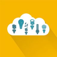Flat Design Cloud Icon With Light Bulbs