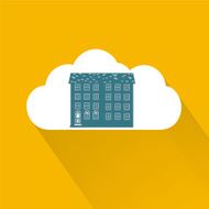 Gray Four Story building inside cloud icon