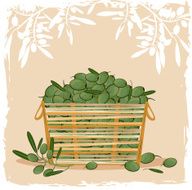 Basket With Olives And Floral background