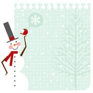 Snowman and cardinal bird background cold &amp; snow in winter