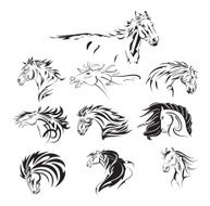 Hand Drawn Tribal Horse Set Black