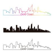 Gold Coast skyline linear style with rainbow