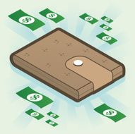 Isometric cartoon leather wallet