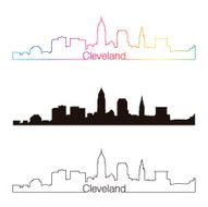 Cleveland skyline linear style with rainbow