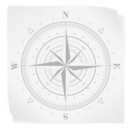 Compass rose over white paper sticker isolated on