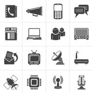 Black Communication connection and technology icons