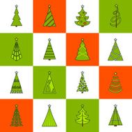 Christmas Tree Flat Line Icons
