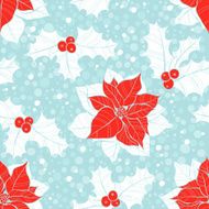 Seamless pattern with poinsettia flowers and holly Vector christmas background N2