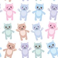set funny cats pastel colors on white background seamless pattern N2