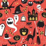 Seamless pattern Of Vintage Happy Halloween flat icons N4