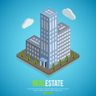 Flat isometric city real estate background with place for text