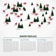 Christmas winter infographics background snowy landscape deers N2