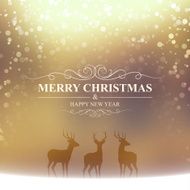 Merry Christmas lettering with snow and reindeers on bright background