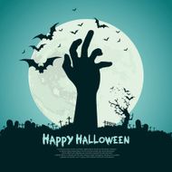 Happy Halloween design with zombie hand bats graves moon N4