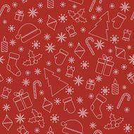 Christmas seamless pattern with line christmas trees gifts snowflakes mittens
