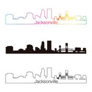 Jacksonville skyline linear style with rainbow