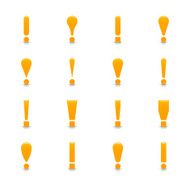 Yellow exclamation mark icon set reflection white background