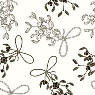 Seamless pattern with mistletoe Black and white vector background