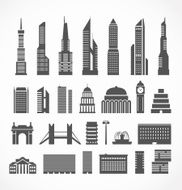 Modern city elements silhouettes collection