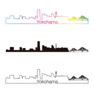 Yokohama skyline linear style with rainbow
