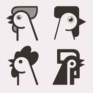 Rooster head abstract logo sets isolated on a white backgrounds