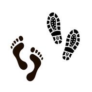 Foot silhouette and footprint isolated on white background