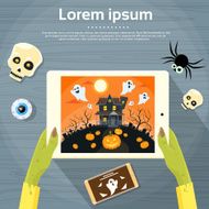Zombie Hand Hold Tablet Computer