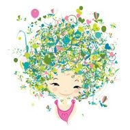 Female portrait with floral hairstyle for your design N21