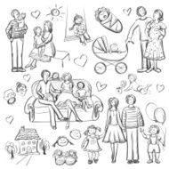 Hand drawn set with happy families N2