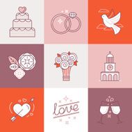 Wedding linear icons