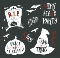 Collection of Halloween symbols with hand lettering N3