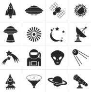 Black astronautics space and universe icons
