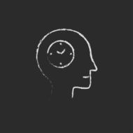 Clock in the human head icon drawn chalk