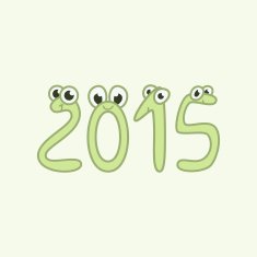 Cute cartoon characters with funny eyes form an inscription 2015