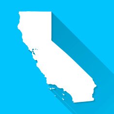 California Map on Blue Background Long Shadow Flat Design