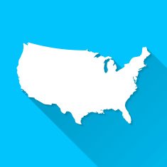 USA Map on Blue Background Long Shadow Flat Design