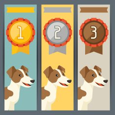 Award vertical banners with dog winning medal