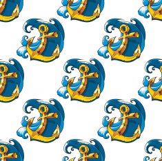 Seamless pattern with vintage anchors in ocean waves
