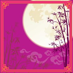 Full moon and bamboo silhouette design