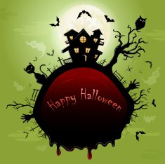 Halloween illustration with cat bats and castle N3