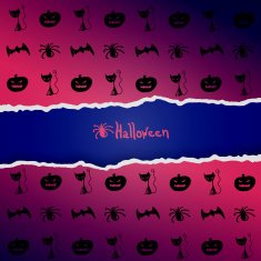 Purple background with pattern of Halloween characters