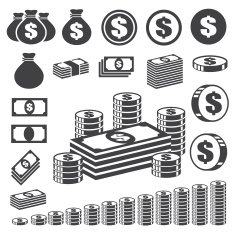 Money and coin icon set