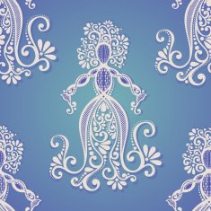 Vector Seamless Pattern with Floral Goddess N2