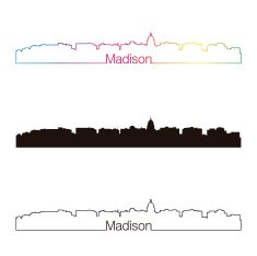 Madison skyline linear style with rainbow