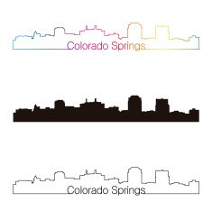Colorado Springs skyline linear style with rainbow