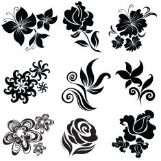 Set of black flower design elements
