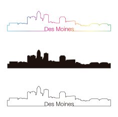 Des Moines skyline linear style with rainbow