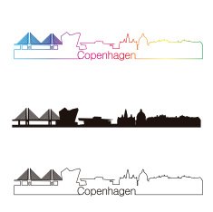 Copenhagen skyline linear style with rainbow