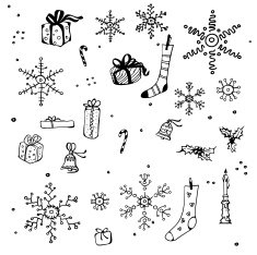 New Year and Christmas design elements bw